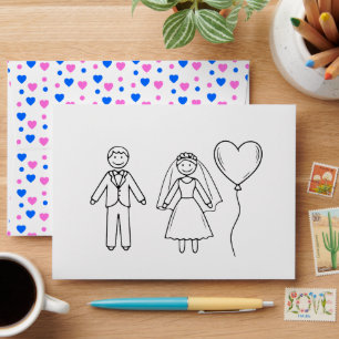 Simple Hand-Drawn Wedding Couple Stick Figure  Envelope