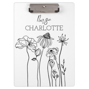 Simple Hand Drawn Wildflowers Custom Nurse  Clipboard