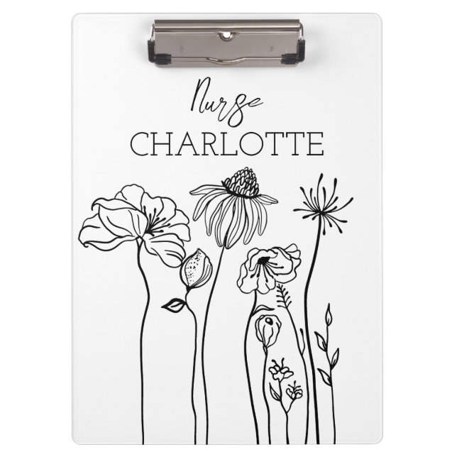Simple Hand Drawn Wildflowers Custom Nurse  Clipboard (Front)