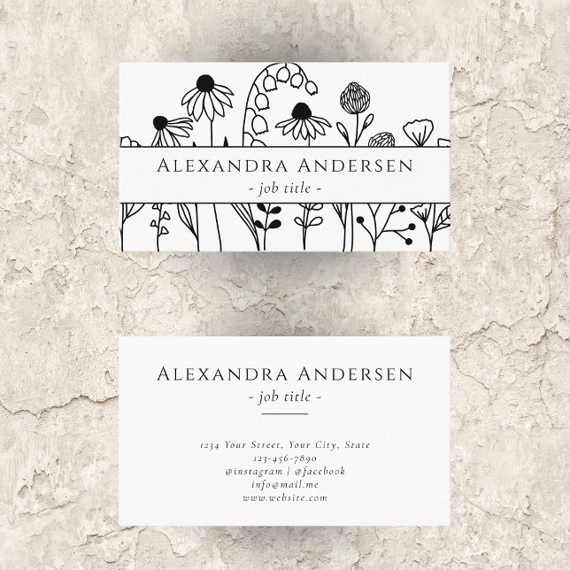 Simple Hand Drawn Wildflowers Minimalist Floral Business Card (Simple Hand Drawn Wildflowers Minimalist Floral Business Card)