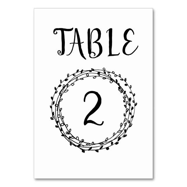 Simple hand drawn wreath wedding table number card (Front)