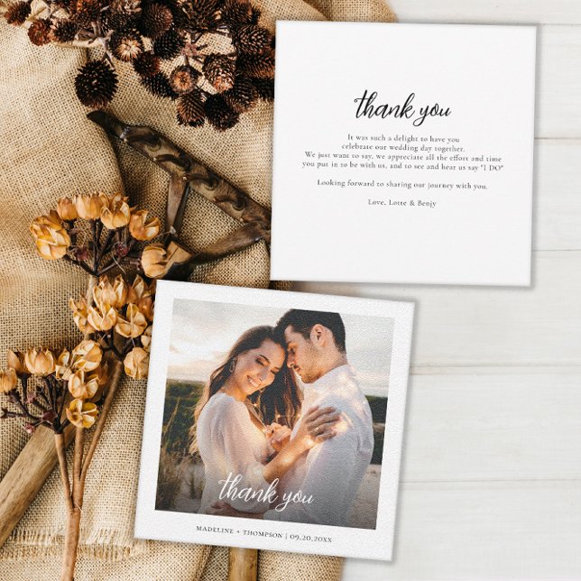 Simple Hand Lettered Photo Wedding Thank you Card (Creator Uploaded)