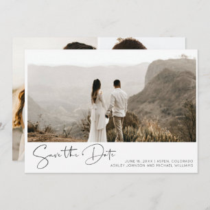 Simple Hand Lettered Script 3 Photo Save the Date  Invitation