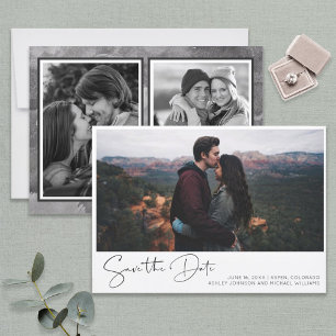 Simple Hand Lettered Script 3 Photo Save the Date Invitation