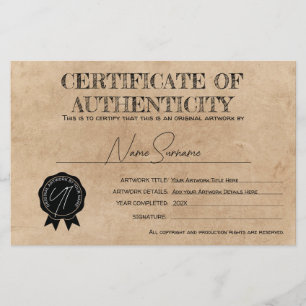 Simple Hand Made Certificate of Authenticity 