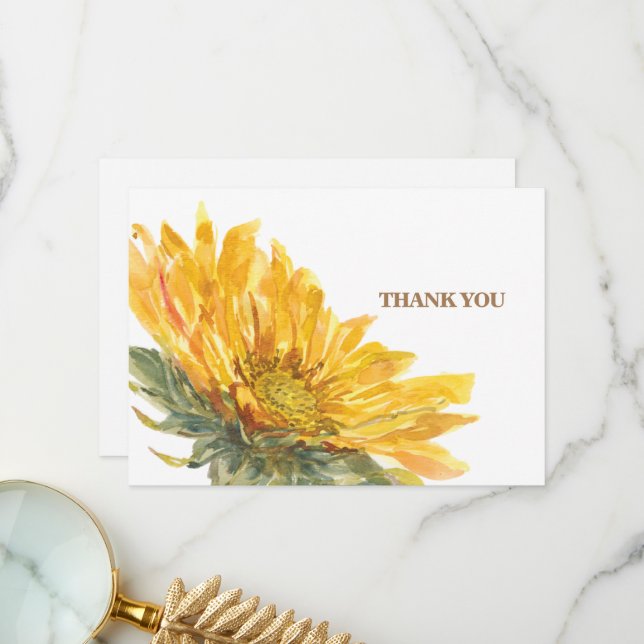 Simple Hand-Painted Sunflower Funeral Thank You Card (Front/Back In Situ)