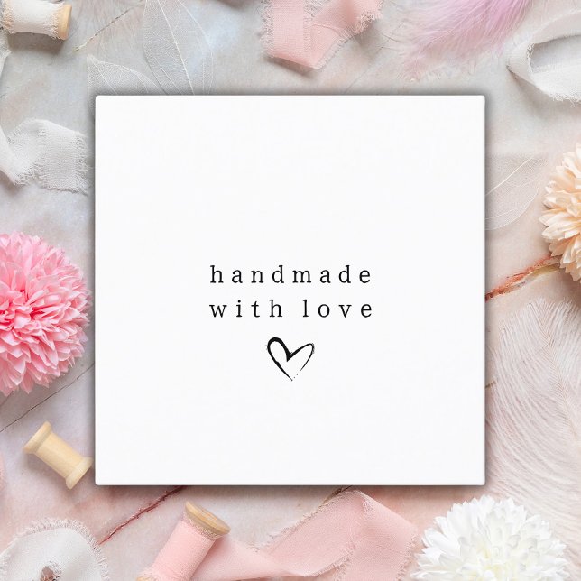 Simple Handmade with Love Heart | Black and White Square Business Card (Creator Uploaded)