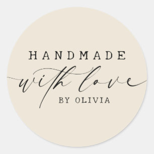 Simple Handmade with Love Script Business   ECRU Classic Round Sticker