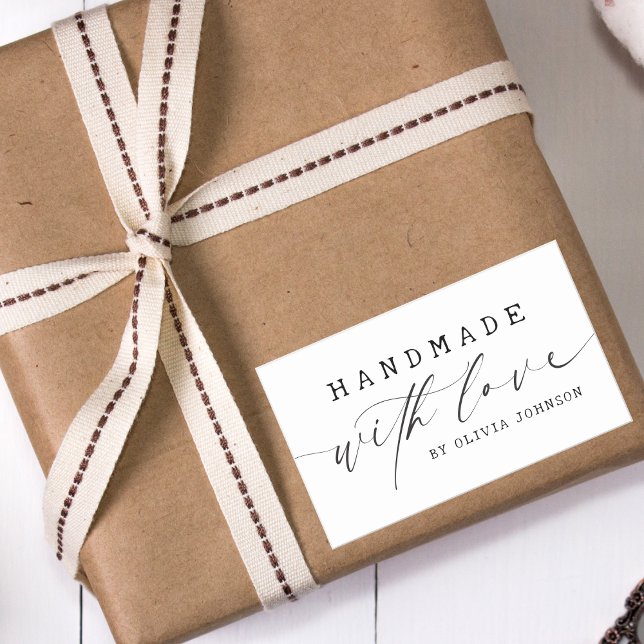 Simple Handmade with Love Script Business  Rectangular Sticker (Creator Uploaded)