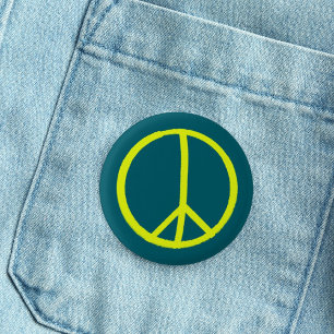 Simple handpainted bright yellow peace sign 3 cm round badge