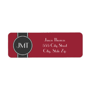 Simple Handsome Monogram Black and Red Return Address Label
