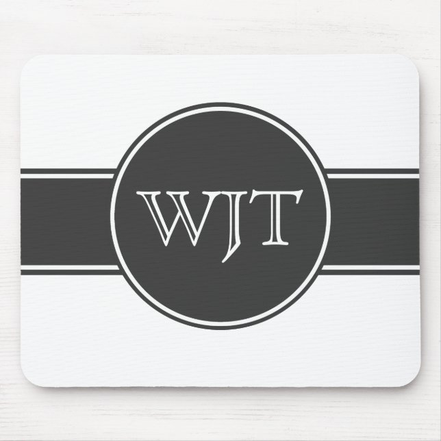 Simple Handsome Monogram Black and White Mouse Pad (Front)