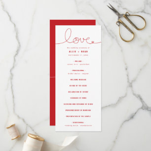 Simple Handwrite Loopy Love Line Red Heart Wedding Program
