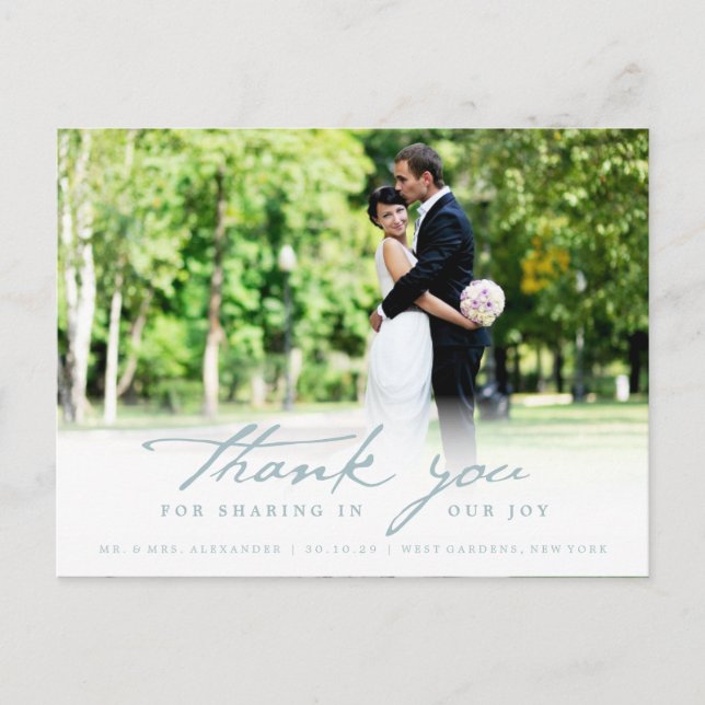 Simple Handwrite Script Classy Wedding Thank You Postcard (Front)