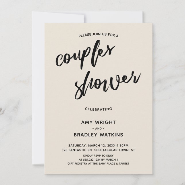 Simple, Handwriting Cream Couples Baby Shower Invitation (Front)