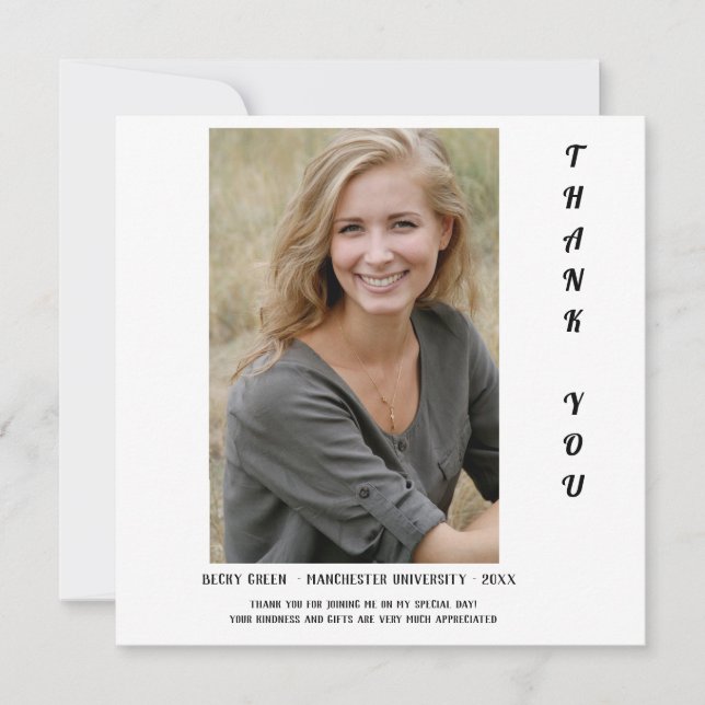 Simple Handwriting Photo Graduation Thank You Card (Front)