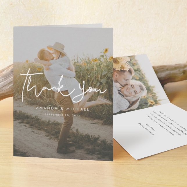 Simple Handwriting Photo Wedding Thank You Card (Creator Uploaded)