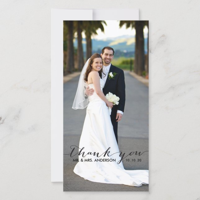Simple Handwriting Wedding Thank You Photo Card (Front)