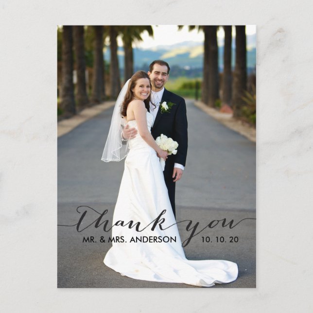 Simple Handwriting Wedding Thank You Postcard (Front)