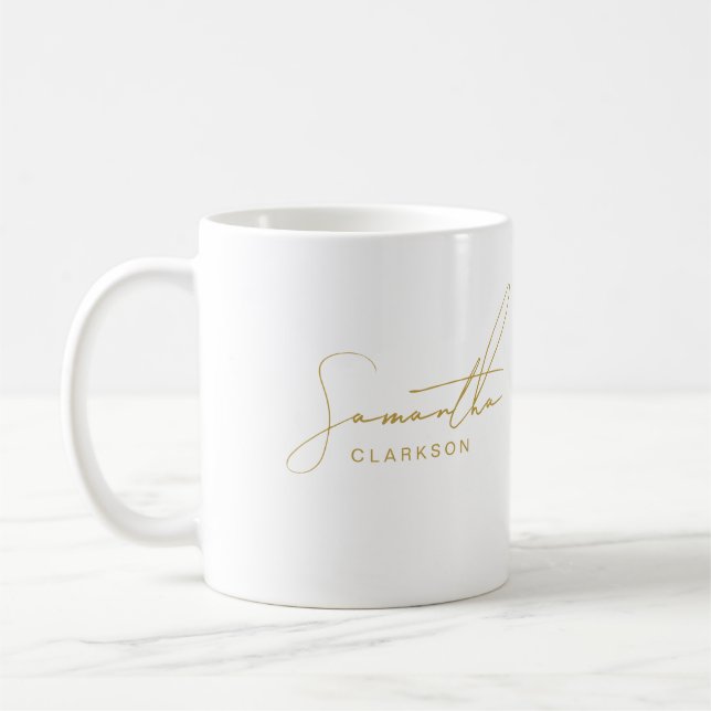 Simple Handwritten Gold Script Typography Personal Coffee Mug (Left)