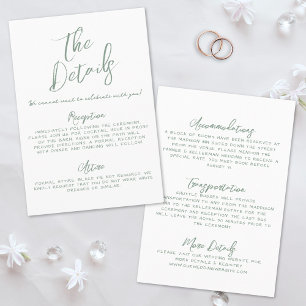 Simple Handwritten Green Whimsical Wedding Details Enclosure Card