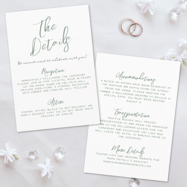 Simple Handwritten Green Whimsical Wedding Details Enclosure Card (Simple Handwritten Green Whimsical Wedding Details Enclosure Card)
