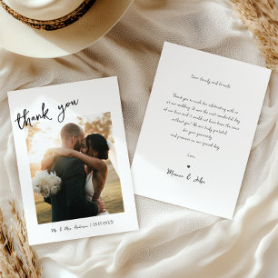 Simple Handwritten Handwriting & Photo Wedding Thank You Card
