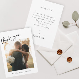 Simple Handwritten Handwriting & Photo Wedding Thank You Card