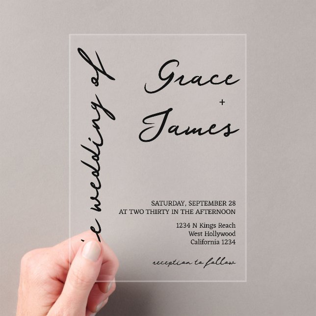 Simple Handwritten Minimalist Wedding Acrylic Invitations (Insitu (Handheld))