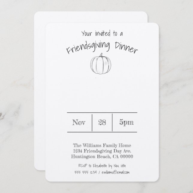 Simple Handwritten Pumpkin Friendsgiving Dinner Invitation (Front/Back)