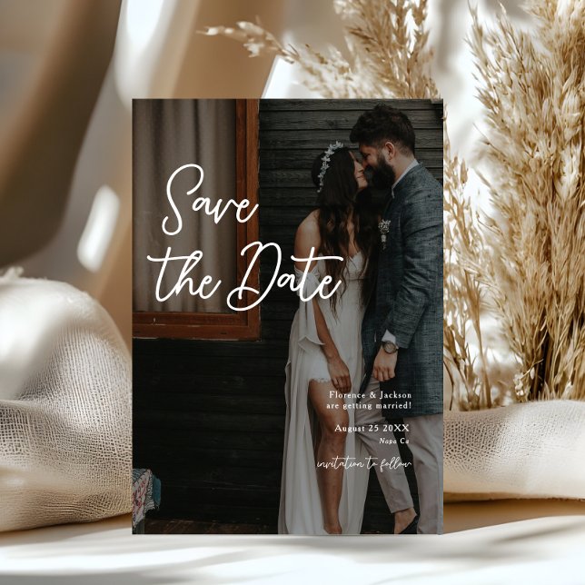Simple Handwritten Save The Date Wedding Photo Invitation (Creator Uploaded)