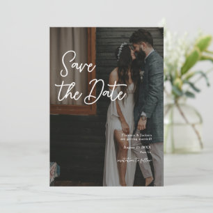 Simple Handwritten Save The Date Wedding Photo QR  Invitation