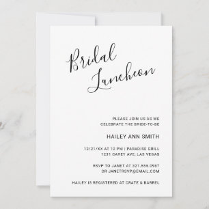 Simple Handwritten Script Bridal Luncheon Invitation