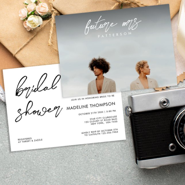 Simple Handwritten Script Photo Bridal Shower Invitation (Creator Uploaded)