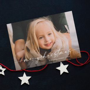 Simple Handwritten Script Photo Christmas Holiday Card
