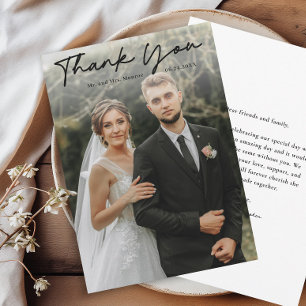 Simple Handwritten Script Photo Wedding Thank You Card