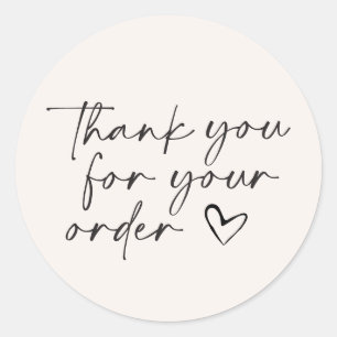 Simple Handwritten Script Thank You Heart Classic Round Sticker