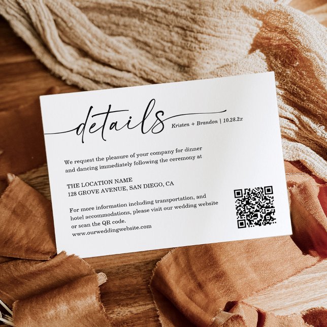 Simple Handwritten Script Wedding Details QR Code Enclosure Card (Creator Uploaded)