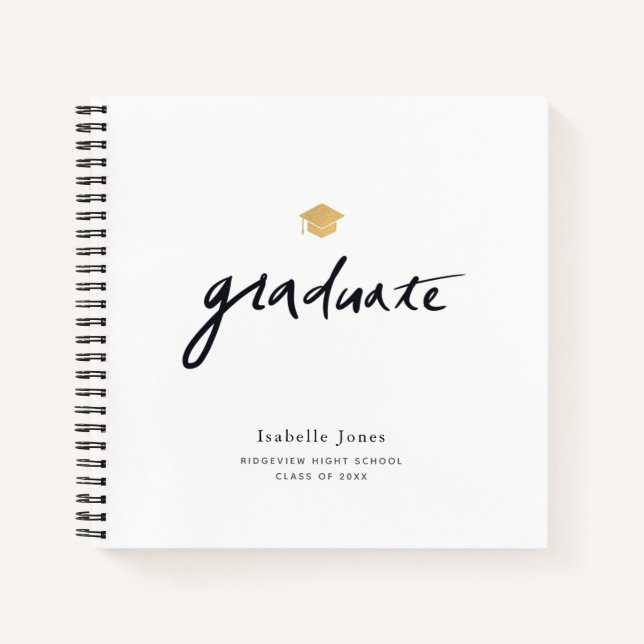 Simple Handwritten Script White Photo Graduation Notebook (Front)