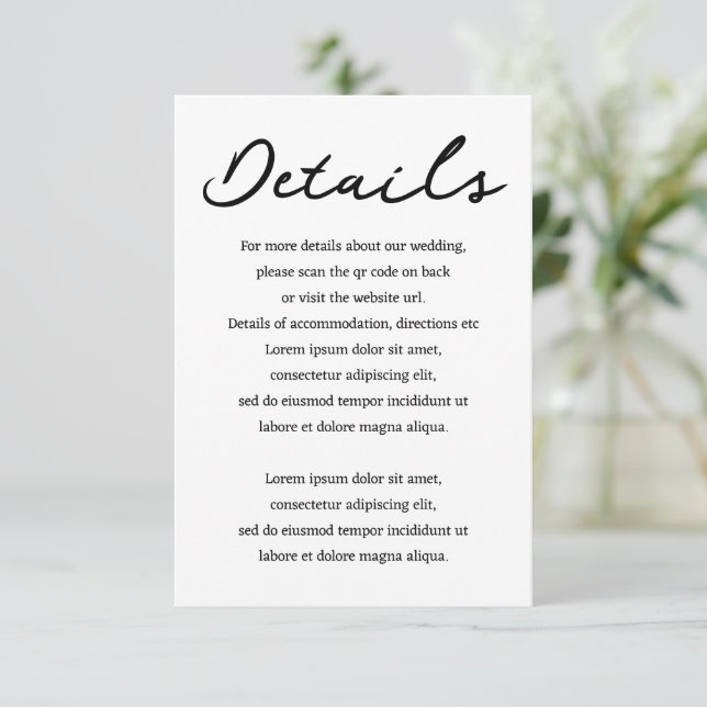 Simple Handwritten Typography Details QR Code Enclosure Card (Standing Front)