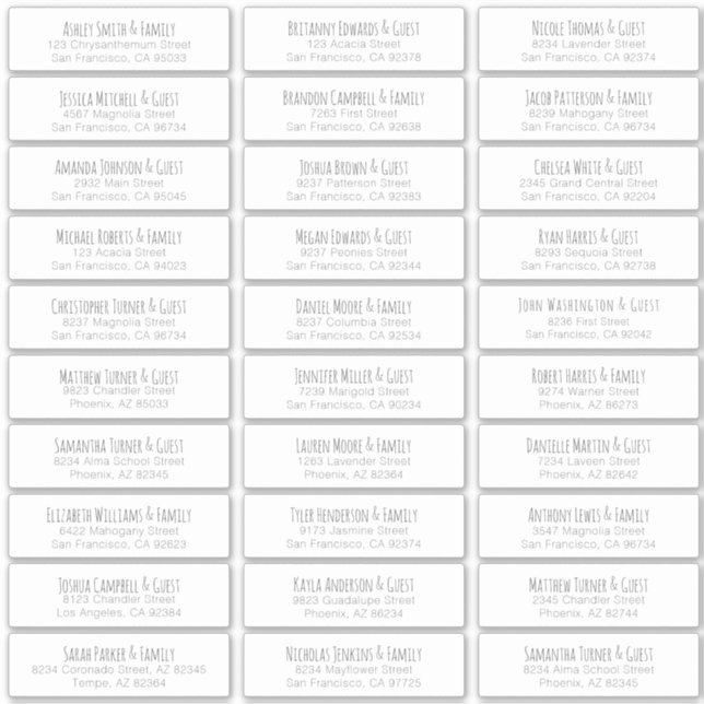 Simple Handwritten Wedding Guest Names Address (Front)