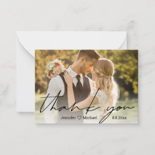 simple handwritten wedding photo thank you card