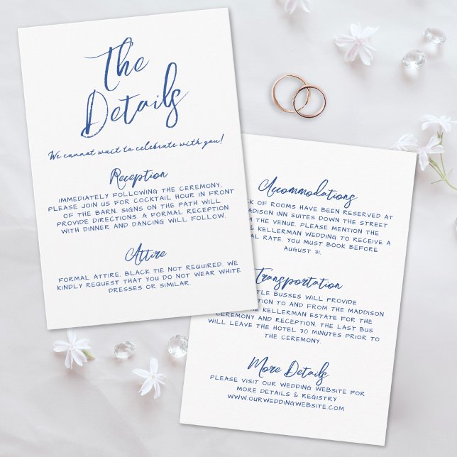 Simple Handwritten Whimsical Blue Wedding Details Enclosure Card (Simple Handwritten Whimsical Blue Wedding Details Enclosure Card)