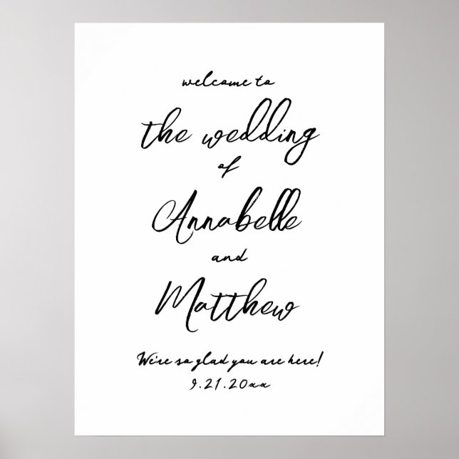 Simple Handwritten Whimsical Wedding Welcome Sign (Front)