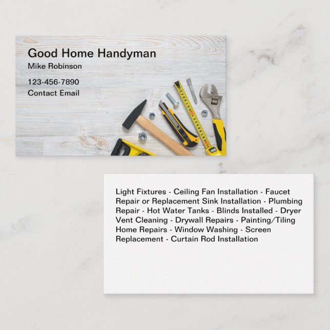 Simple Handyman Home Services Business Cards (Front/Back)