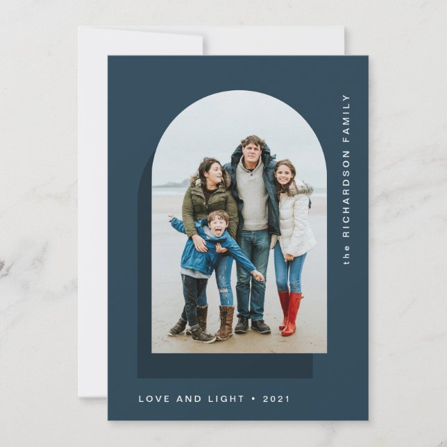 Simple Hanukkah Arch | Modern Two Photo Holiday Card (Front)