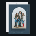 Simple Hanukkah Arch | Modern Two Photo Holiday Card<br><div class="desc">These simple and elegant Hanukkah cards say "Love and Light" and feature your photo in a modern arch shape on a rich blue background,  with another darker blue arch as an accent. The back of the card has room for an additional photo,  plus a short personal message.</div>