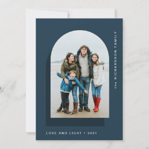 Simple Hanukkah Arch Modern Two Photo Holiday Card