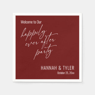 Simple Happily Ever After Party Burgundy Napkin