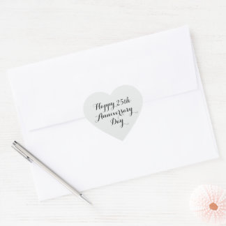 Simple Happy 25th Anniversary Silver Heart Elegant Heart Sticker